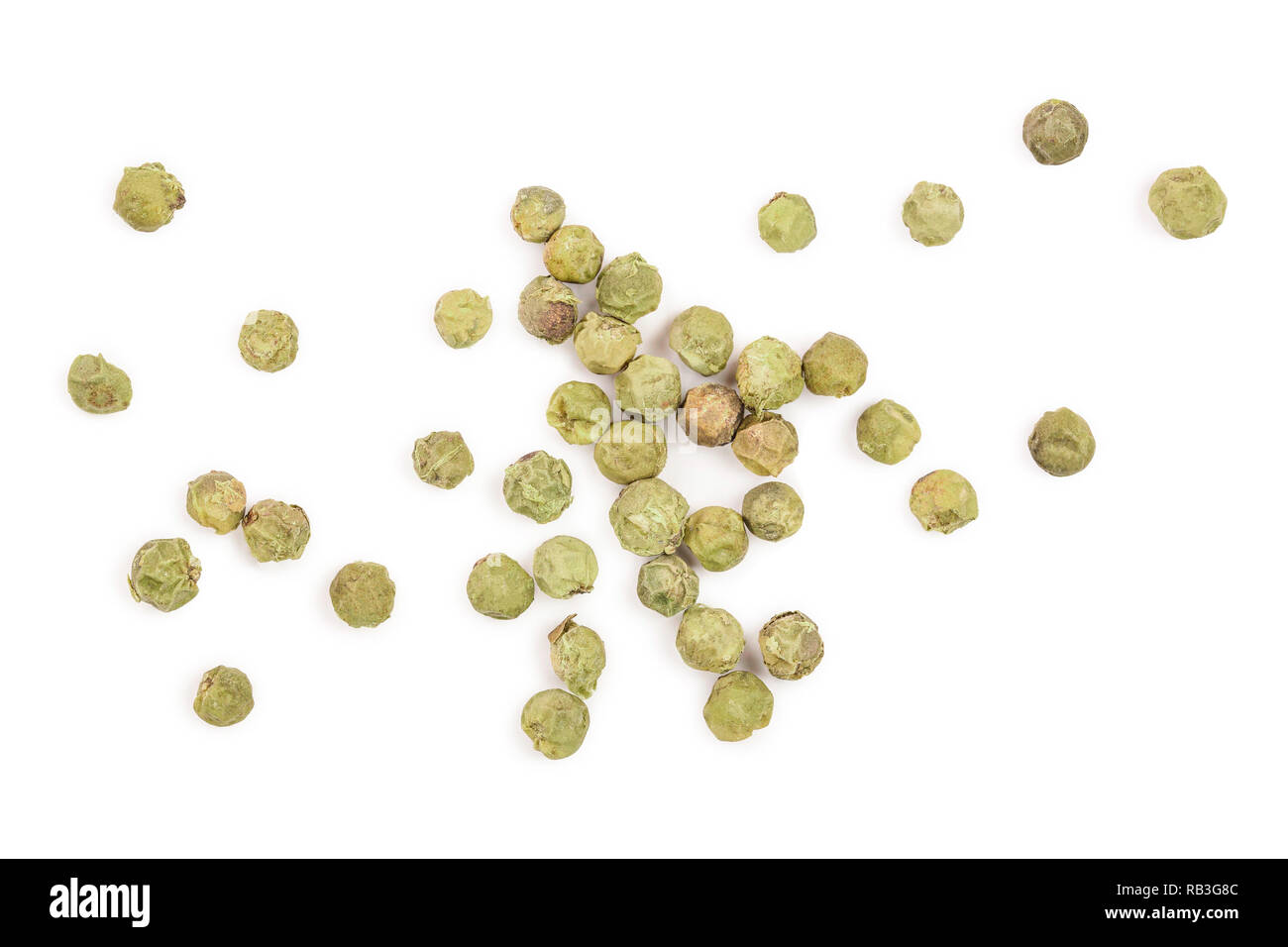 dried green peppercorns isolated on white background. Top view. Flat