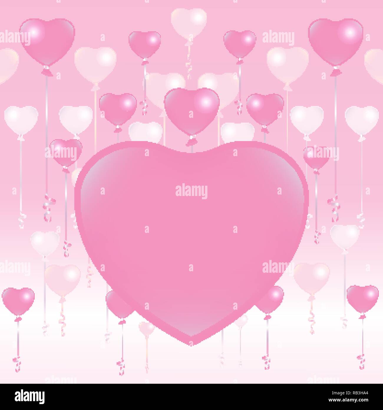 Valentines Day Card light pink and pink balloons on white and pink ...