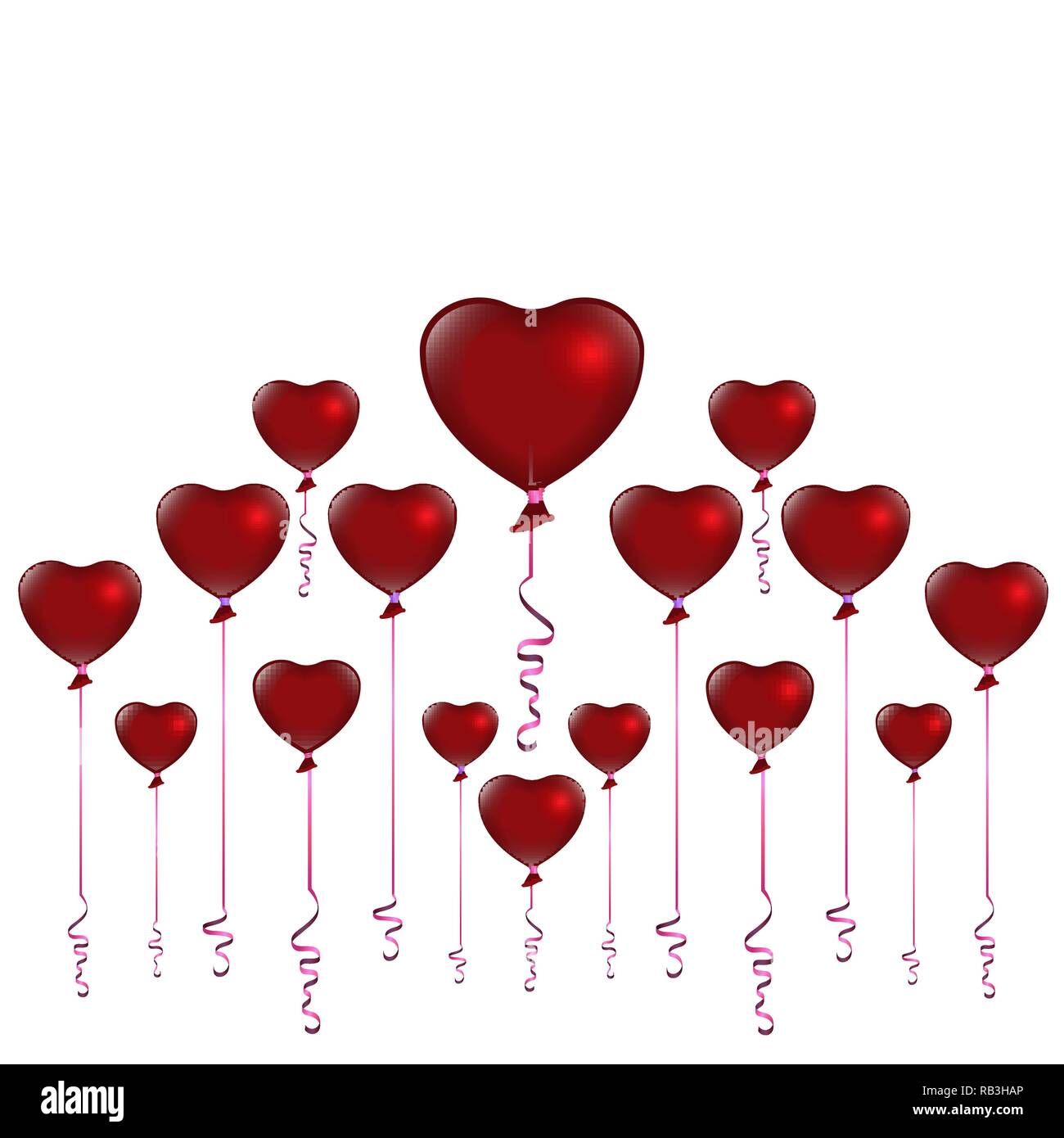 Valentines Day red balloons on white background, cute romantic backdrop ...