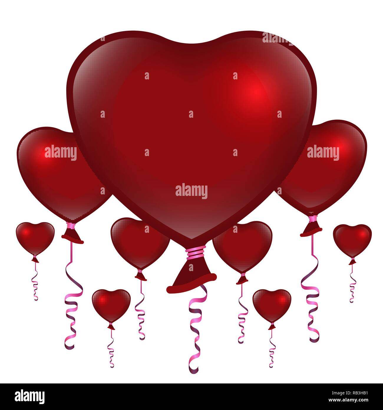 Valentines Day red balloons on white background, cute romantic backdrop ...