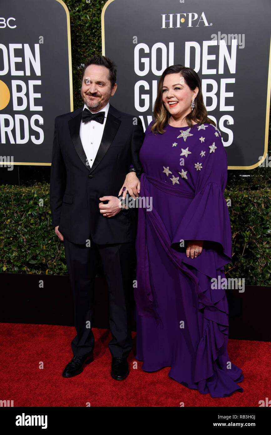 Golden Globe nominee Melissa McCarthy and Ben Falcone attend the 76th Annual Golden Globe Awards at the Beverly Hilton in Beverly Hills, CA on Sunday, January 6, 2019. Stock Photo
