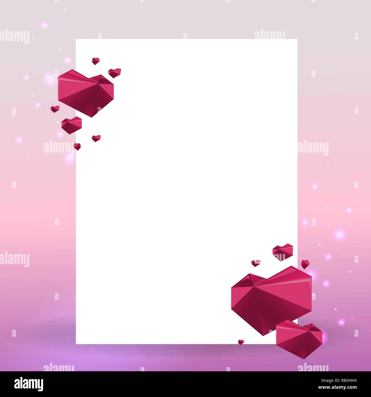 Valentines Day Card with hearts geometric triangles 3d bright pink and ...
