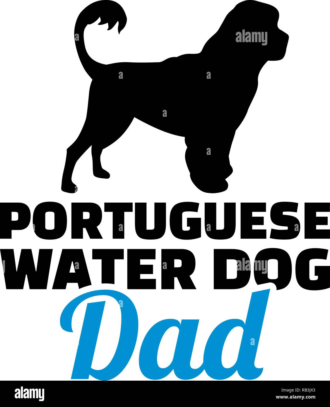 Portuguese water dog dad silhouette with blue word Stock Vector Image