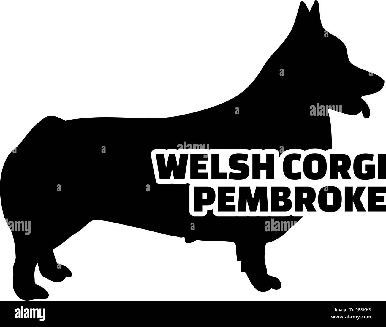 Welsh Corgi Pembroke silhouette real with word Stock Vector