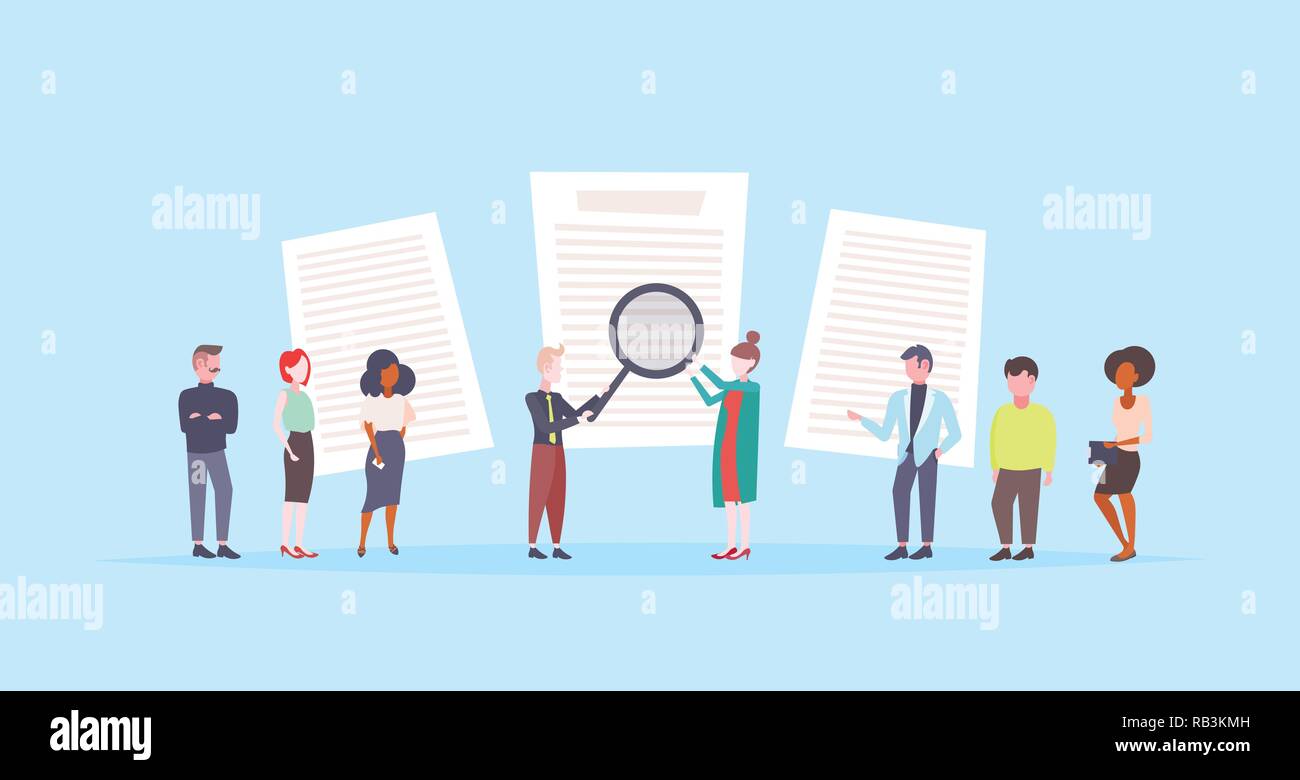 people holding magnifying glass choosing cv profile resume