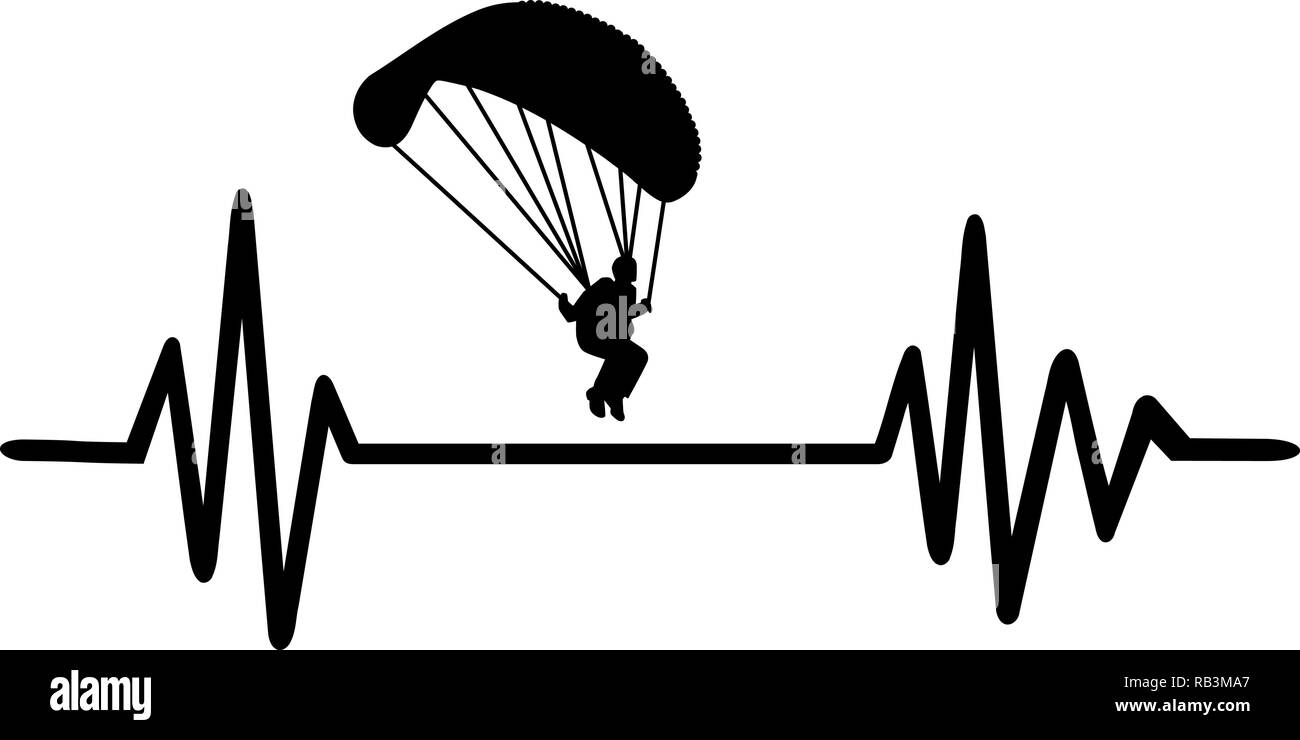 Heartbeat pulse line with flying parachute Stock Vector