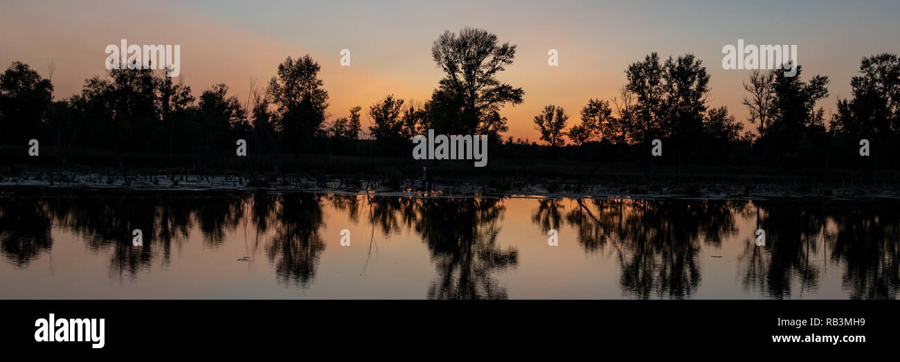 River And Forest At Sunset Winter Season Banner For Design Stock