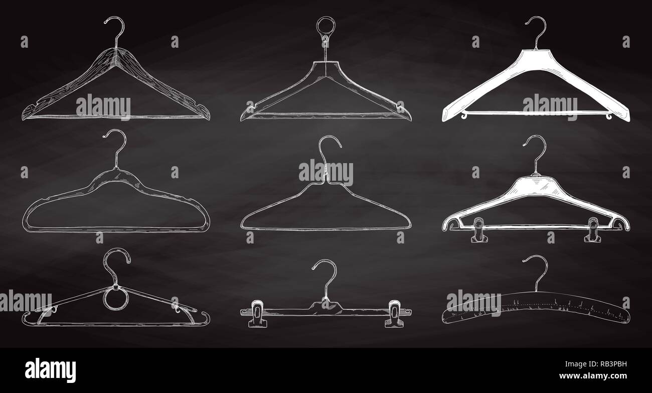 Set of clothes hangers on a chalkboard. Vector Stock Vector