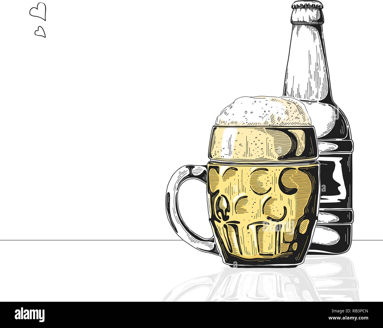 Bottle of beer. Glass with beer. Vector illustration of a sketch style
