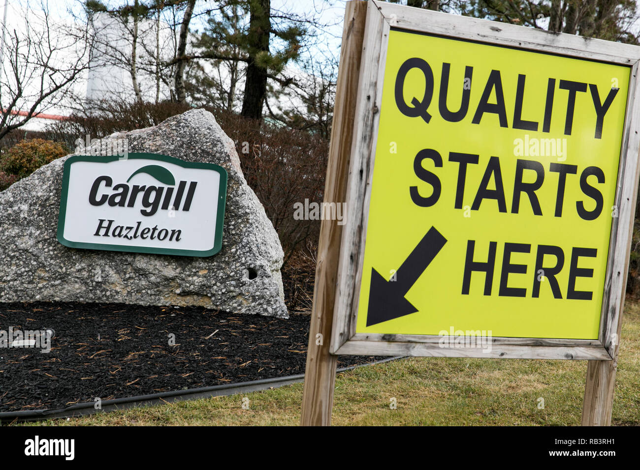 A logo sign outside of a facility occupied by Cargill in Hazleton, Pennsylvania, on December 29, 2018. Stock Photo