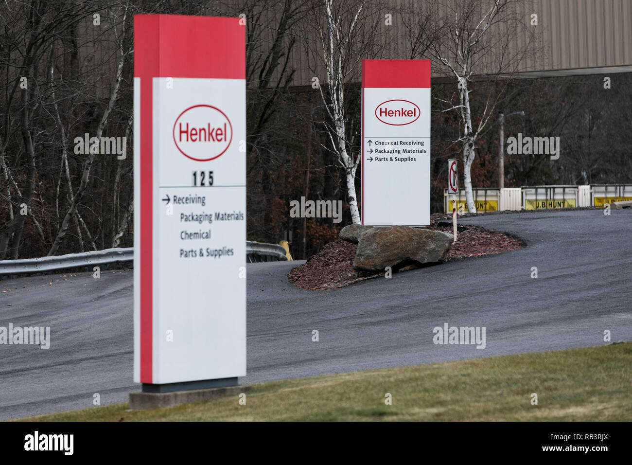 A logo sign outside of a facility occupied by Henkel in Hazleton, Pennsylvania, on December 29, 2018. Stock Photo