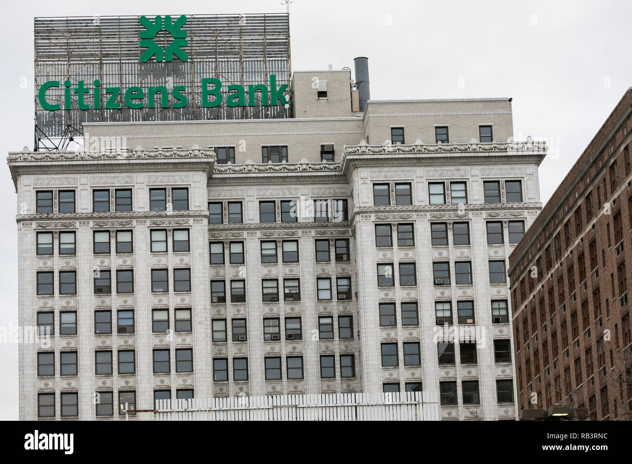 A logo sign outside of a facility occupied by Citizens Bank in Wilkes-Barre, Pennsylvania, on December 29, 2018. Stock Photo