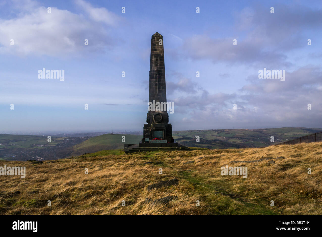 Obelisk War memorial,Aldermans Hill,Saddleworth moor, Greater Manchester,   Lancashire, UK. Stock Photo