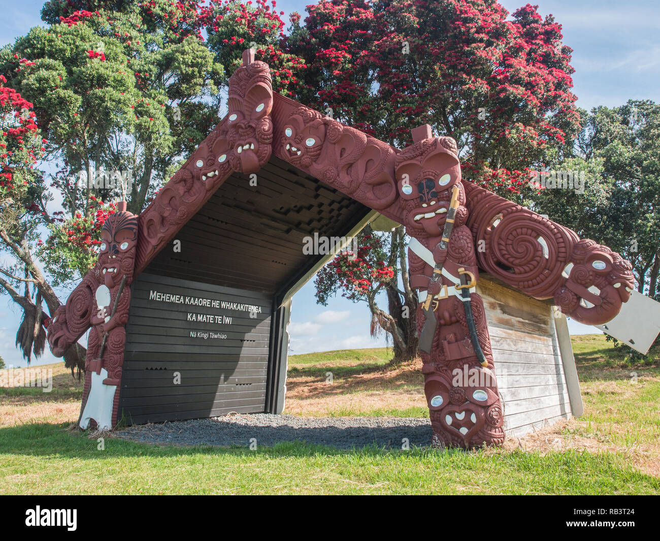 Carved entranceway at  Rangiriri Pa battle site, Waikato, New Zealand Stock Photo