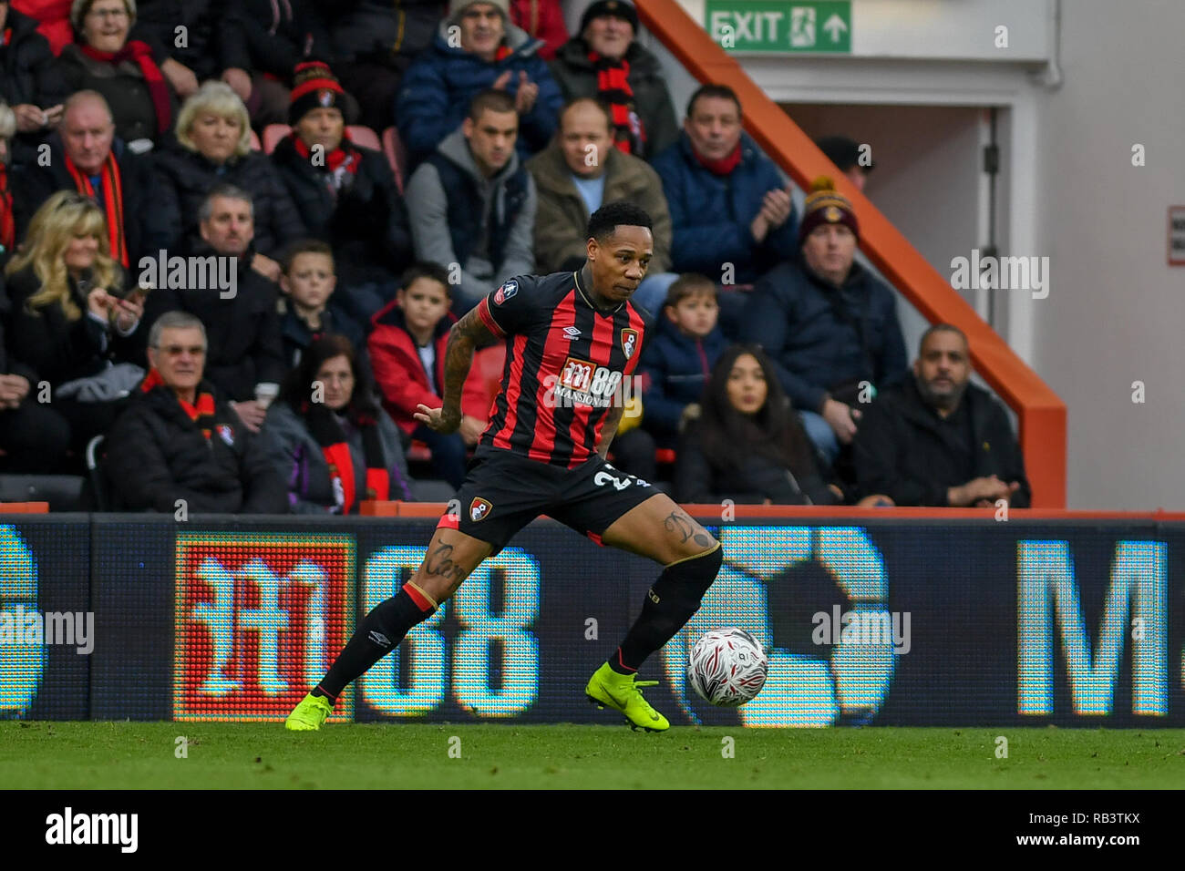 5th January 2019, Dean Court, Bournemouth, England; The Emirates FA Cup, 3rd Round, Bournemouth vs Brighton ; New signing Nathan Clyne (23) of bournemouth runs with the ball  Credit: Phil Westlake/News Images   English Football League images are subject to DataCo Licence Stock Photo