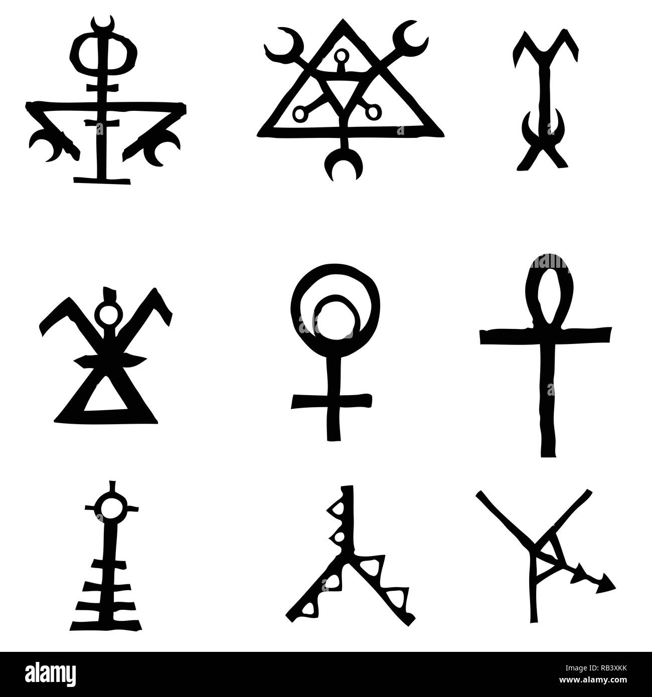Futhark Norse island and Viking symbol set. Imaginary magic letters in ...