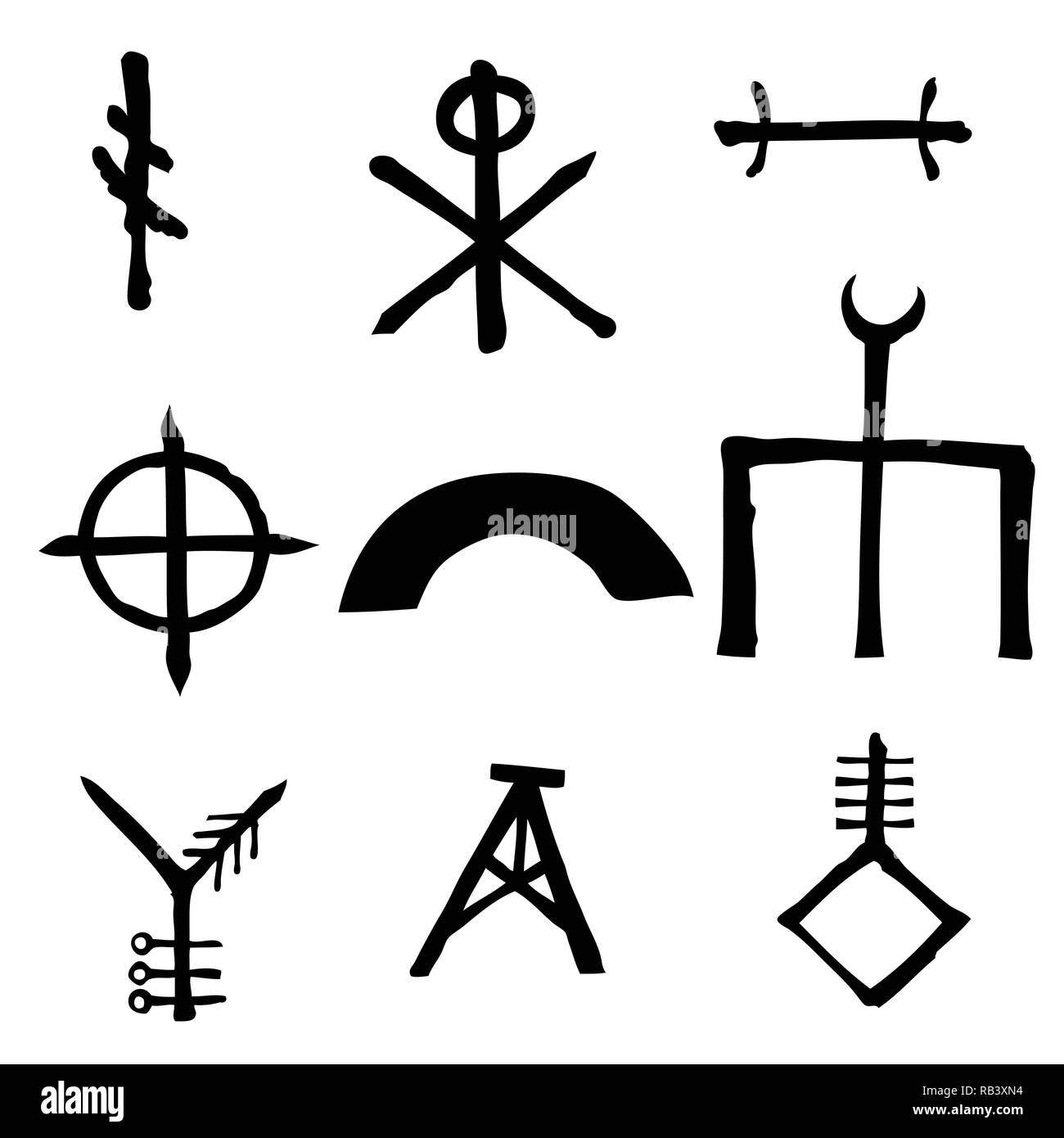 Wiccan symbols imaginary cross symbols, inspired by antichrist pentagram and witchcraft. Vector. Stock Vector