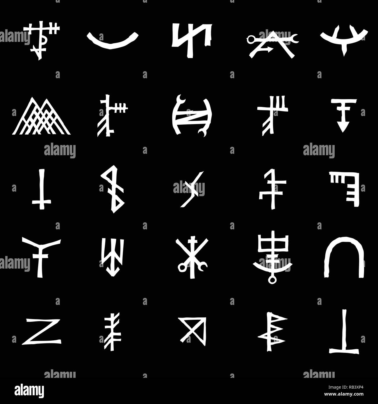Set of esoteric sacred geometric written symbols. Abstract mystic signs ...