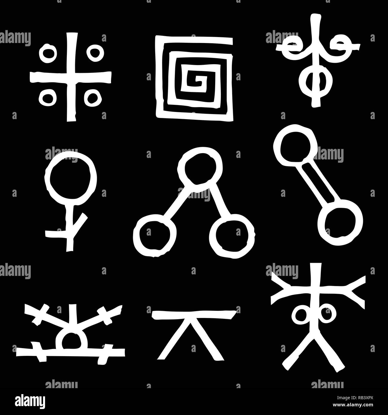Wiccan symbols imaginary cross symbols, inspired by antichrist pentagram and witchcraft. Vector. Stock Vector