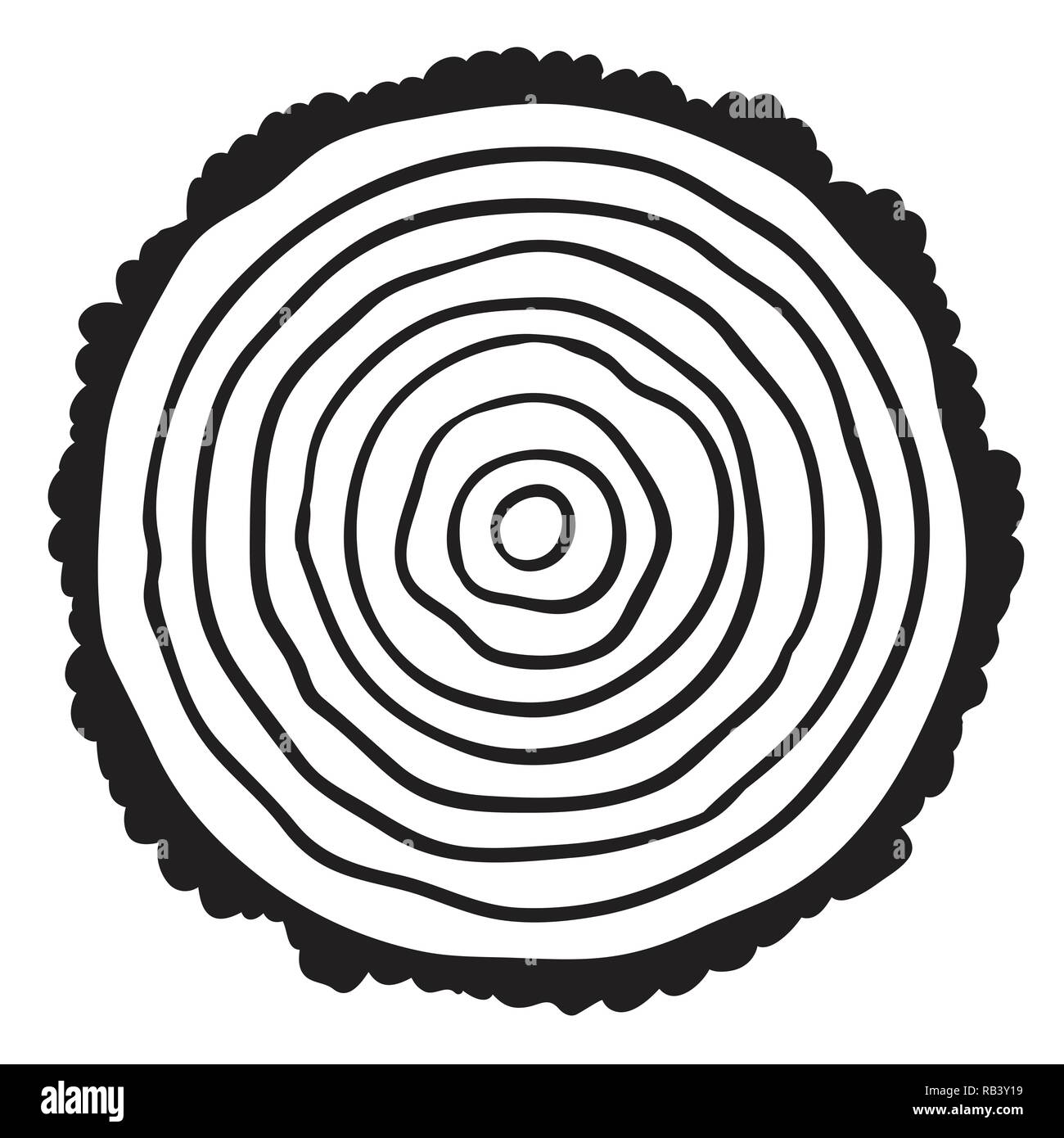 Cross section of tree stump isolated on white background, vector Eps 10