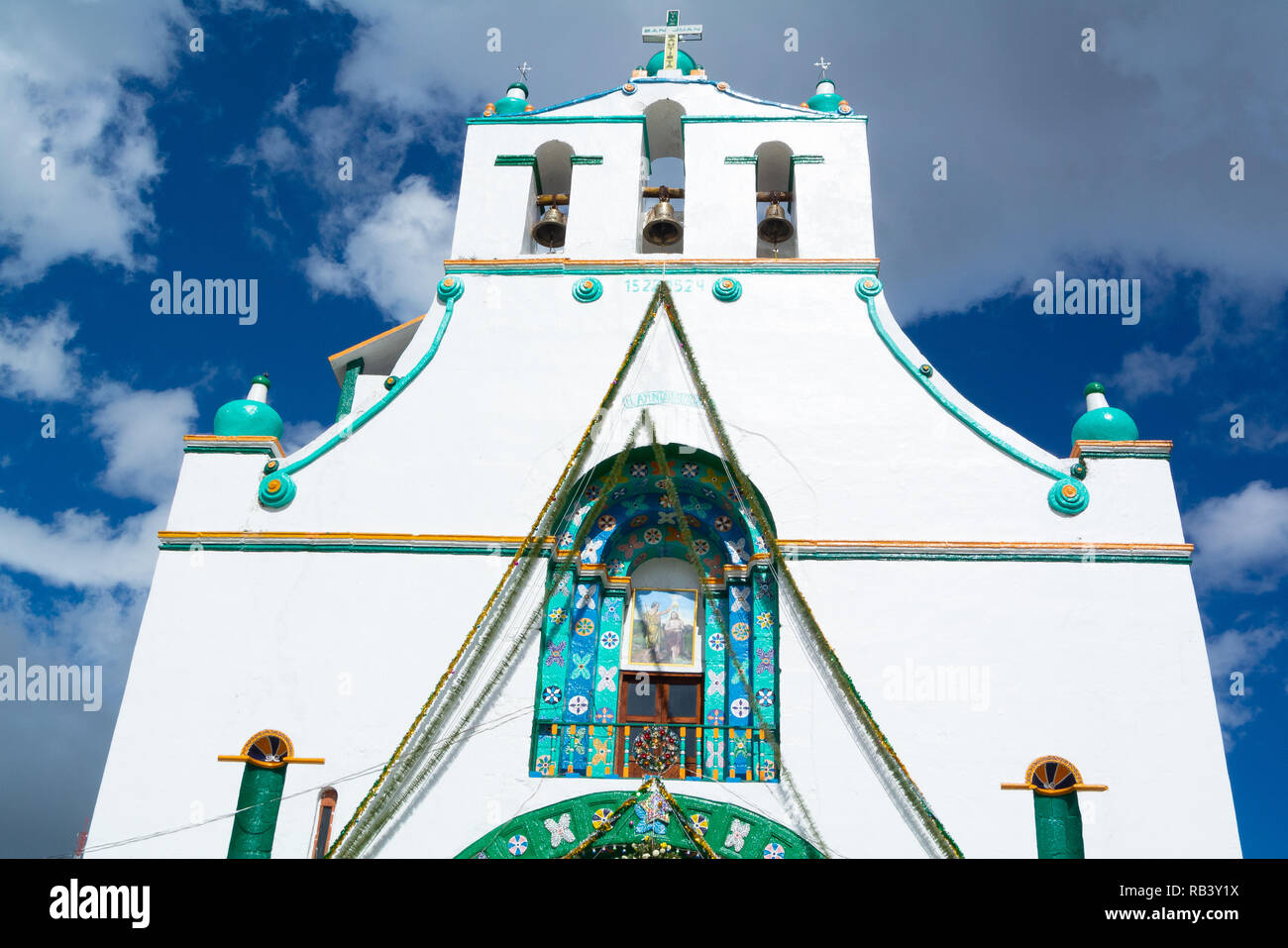 A facade of San Juan church, San Juan Chamula, Chiapas, Mexico Stock Photo