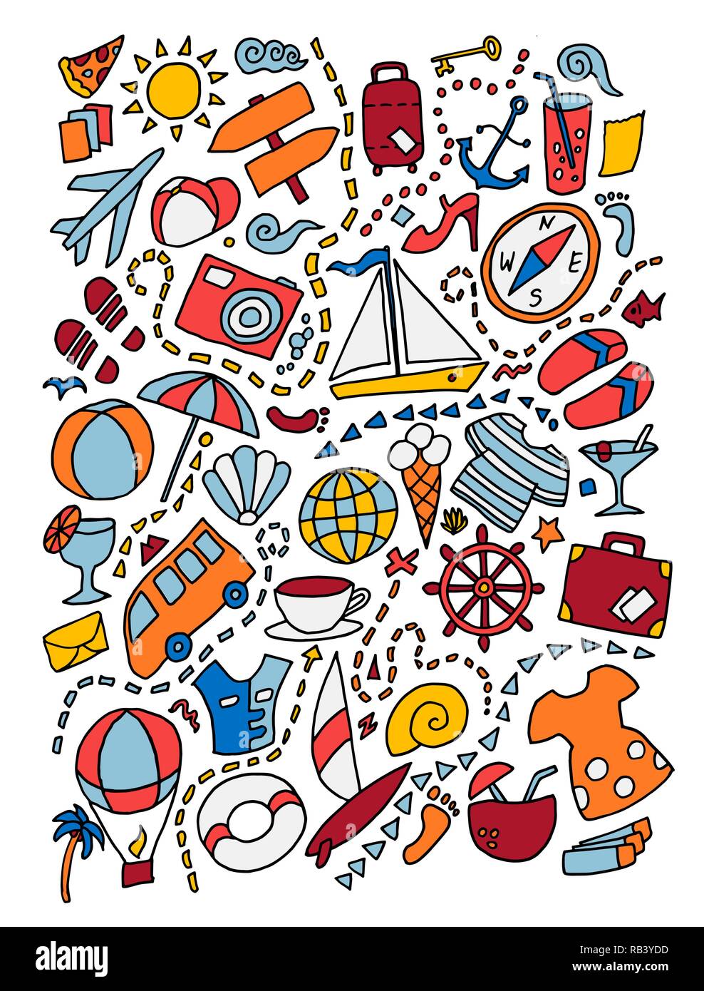 Cartoon cute doodles hand drawn travel illustration. Lots of objects background Stock Vector Image & Art - Alamy Cartoon cute doodles hand drawn travel illustration. Lots of objects background Stock Vector Image & Art - Alamy
