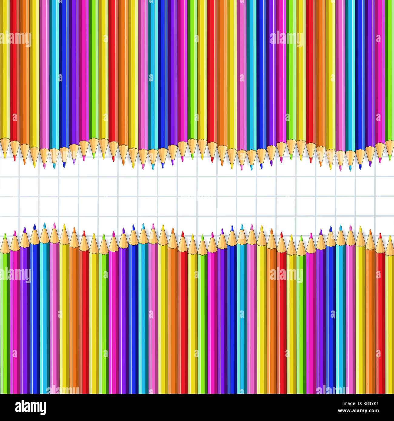 square wavy border frame made of multicolor wooden pencils rows on ...
