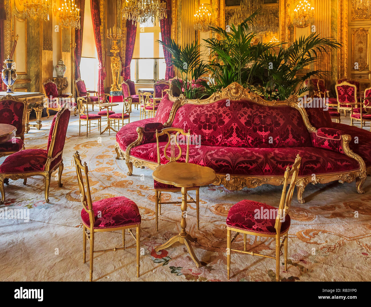 Paris, France - October 25, 2013: Interior of the apartments of Napoleon III in Louvre Museum with luxury baroque furnishings and stunning chandeliers Stock Photo