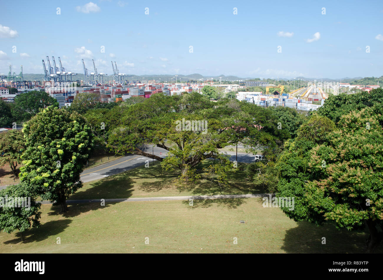 The port of Balboa area as seen from the Panama Canal Administration Building Stock Photo