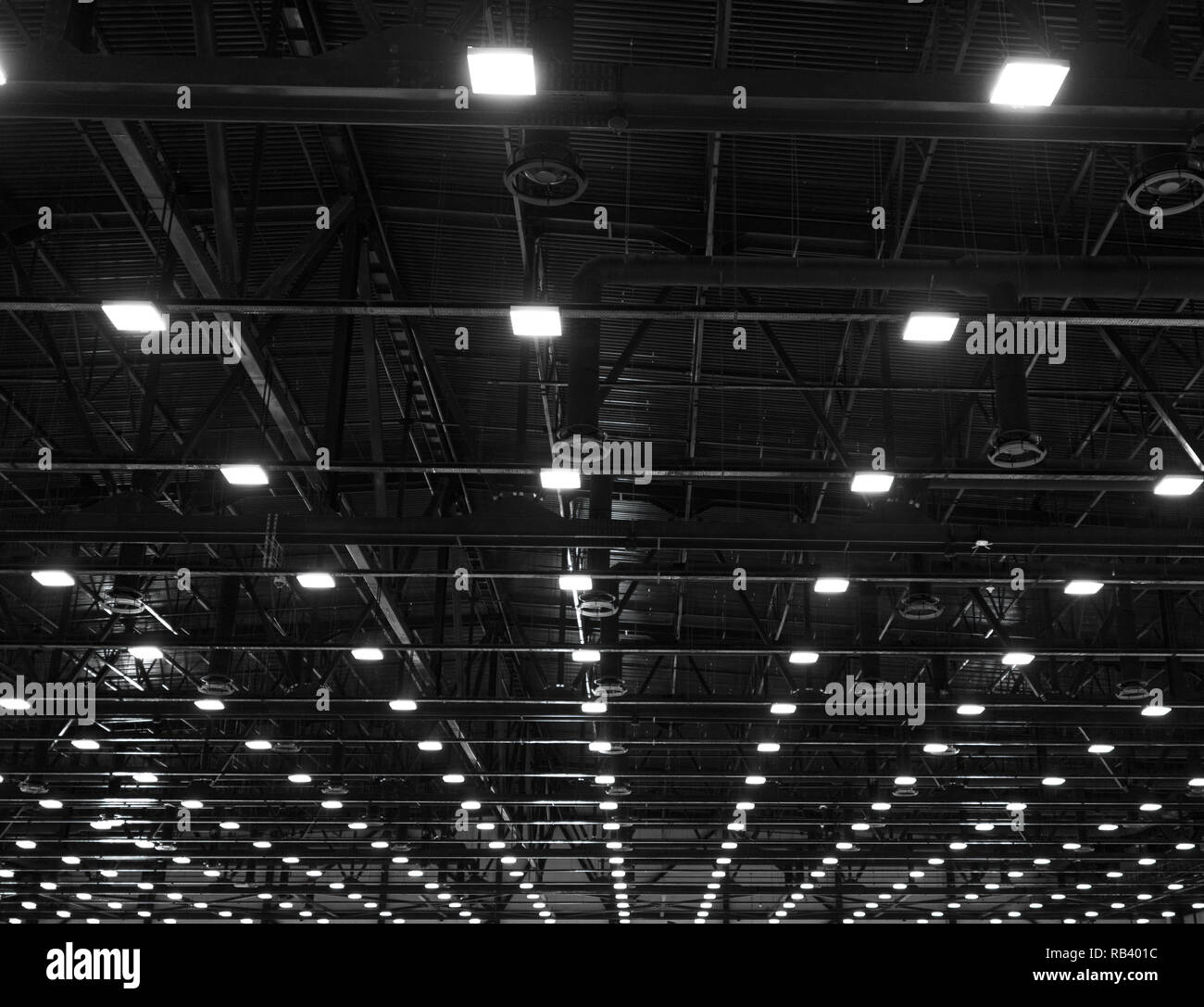 Lights And Ventilation System In Long Line On Ceiling Of The Dark