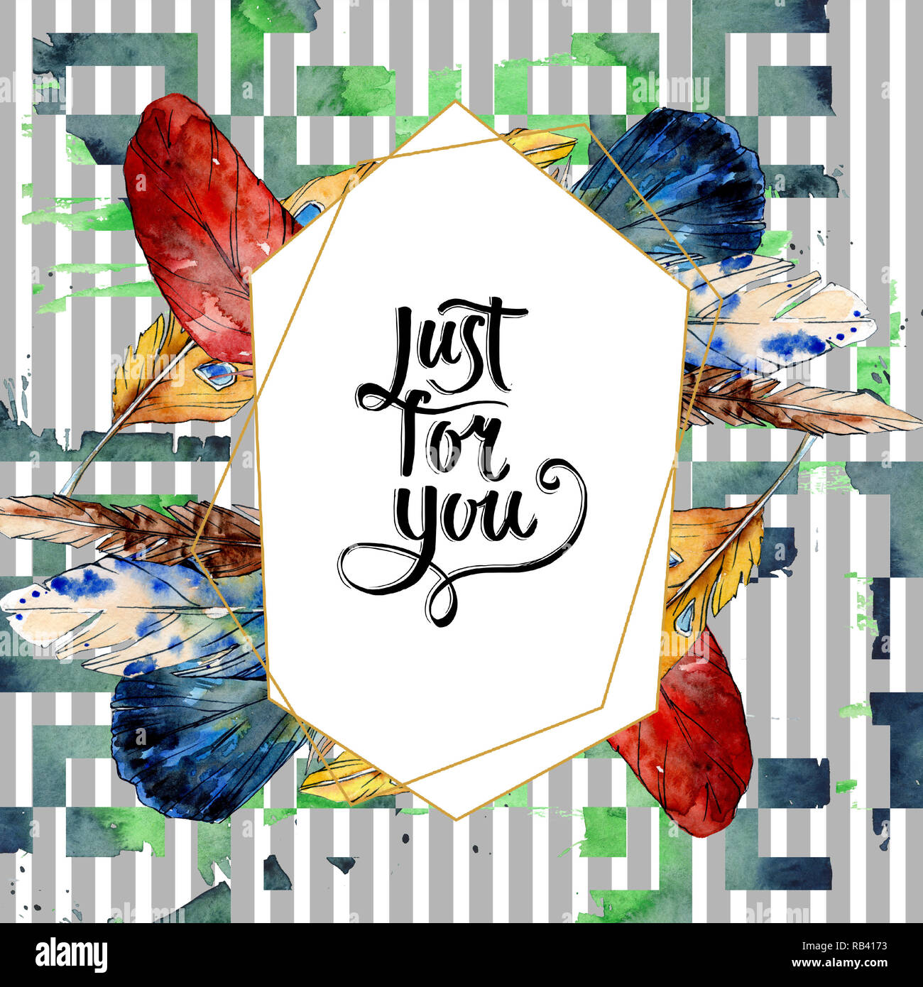 Watercolor bird feather from wing isolated. Frame border ornament ...