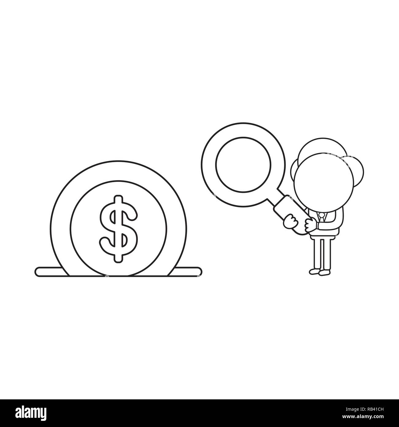 Vector illustration concept of businessman character holding magnifying