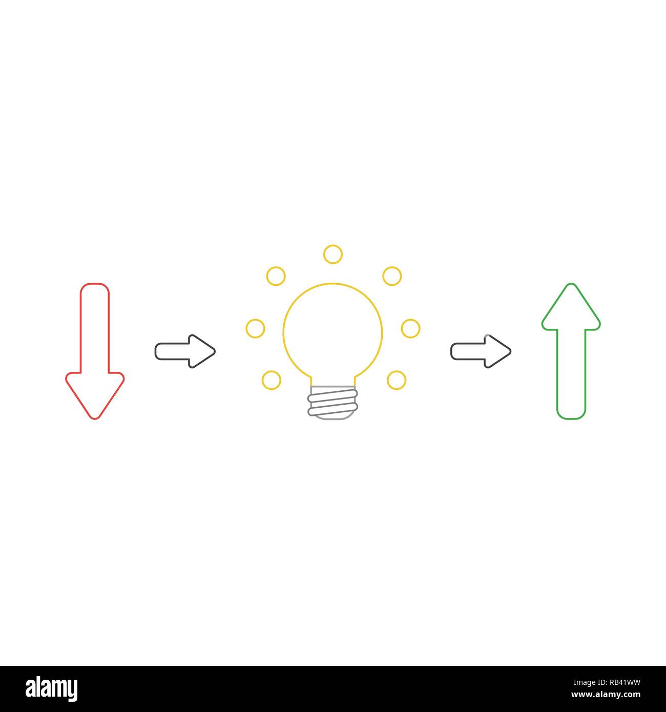 Vector illustration icon concept of arrow down, light bulb idea and ...