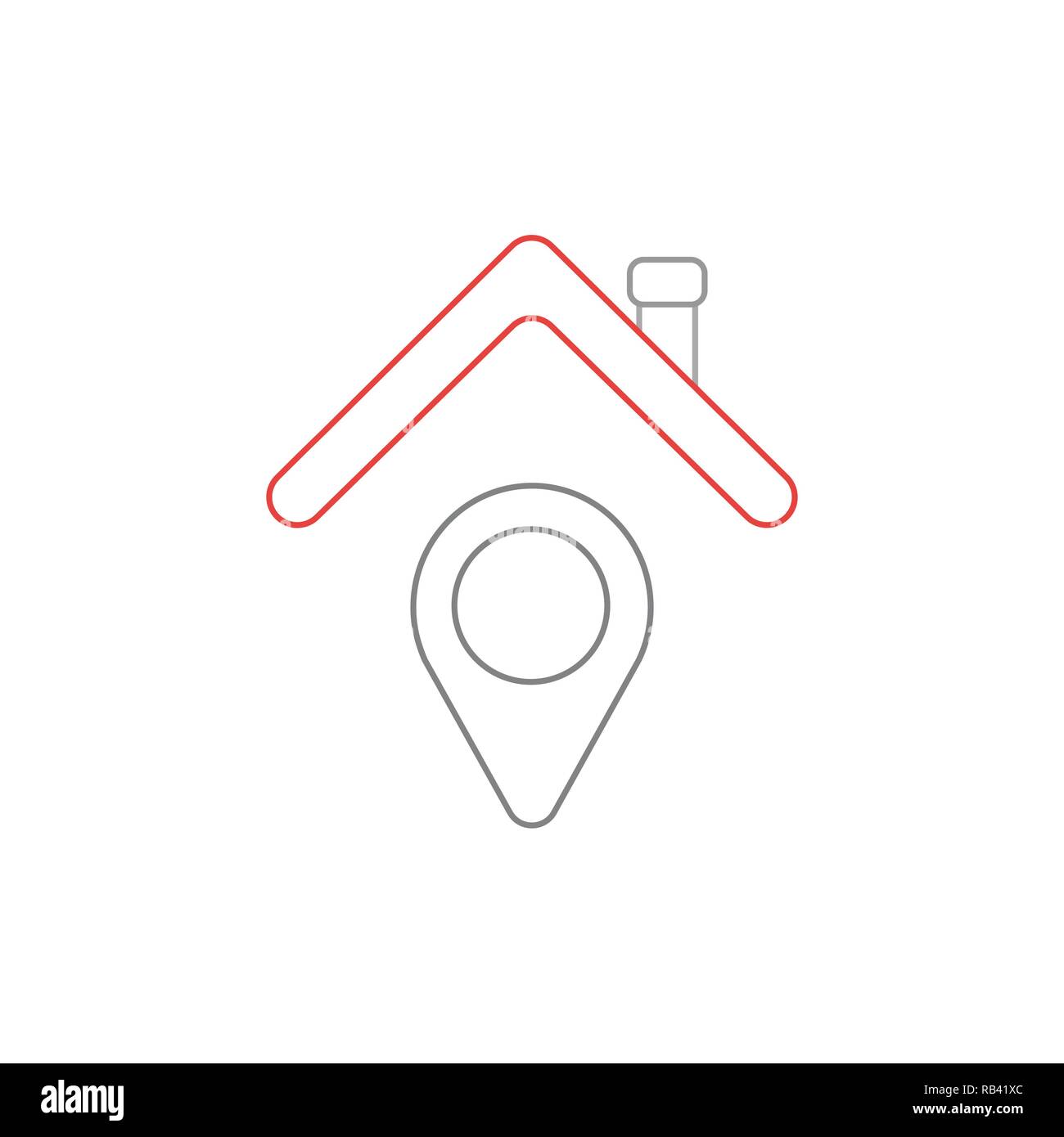 Vector illustration icon concept of map pointer under house roof. Color outlines. Stock Vector