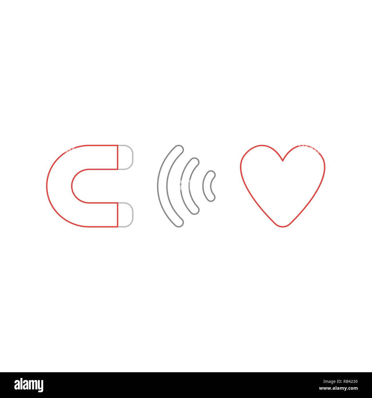 Vector illustration icon concept of magnet attracting heart. Color outlines. Stock Vector