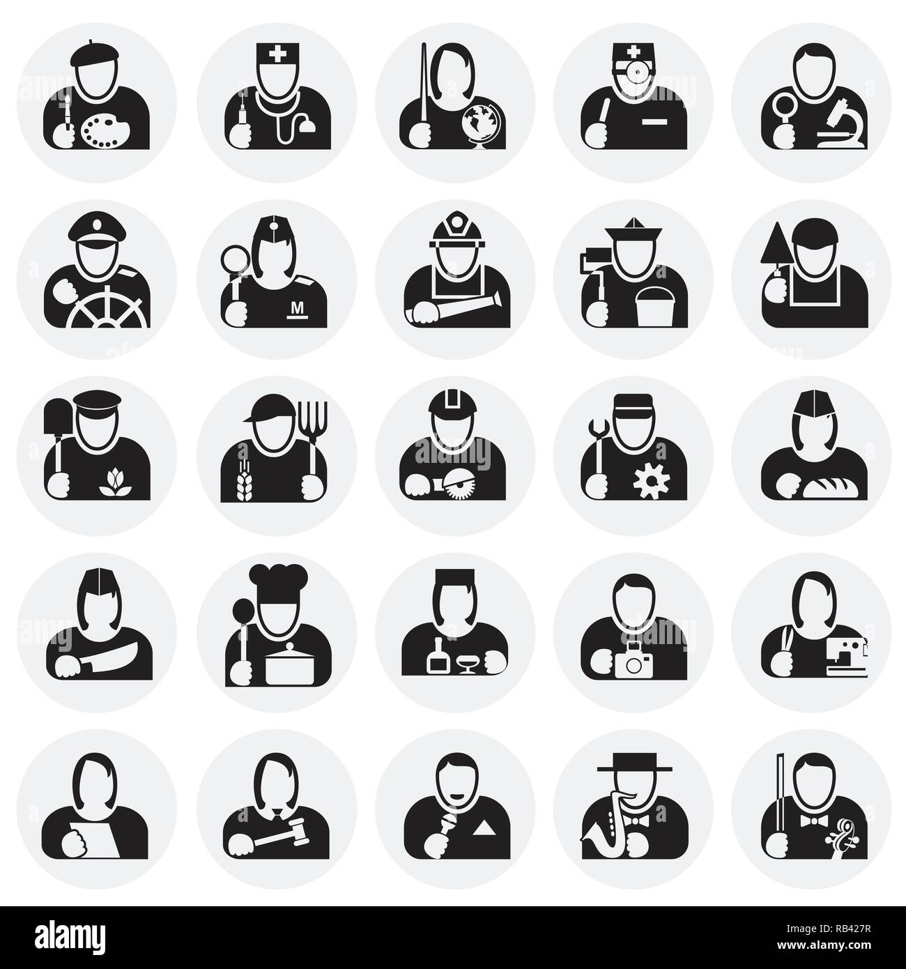 Occupations icon set on circles background for graphic and web design ...