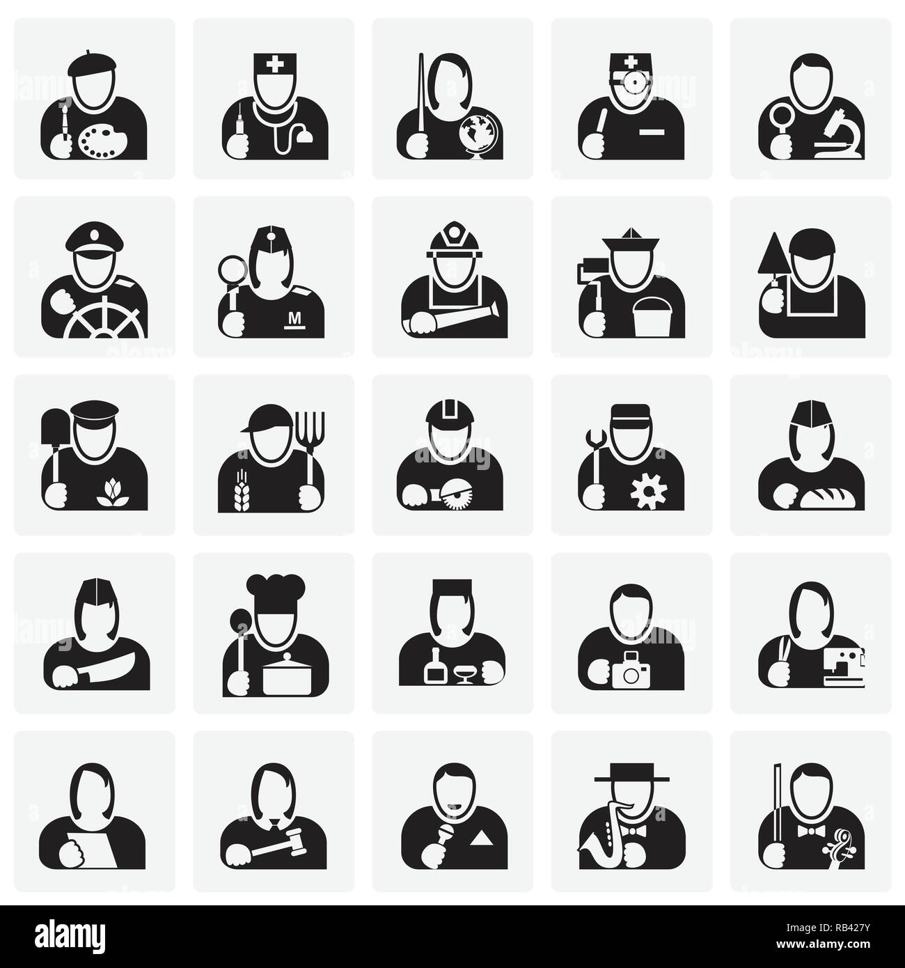 Occupations icon set on squares background for graphic and web design ...