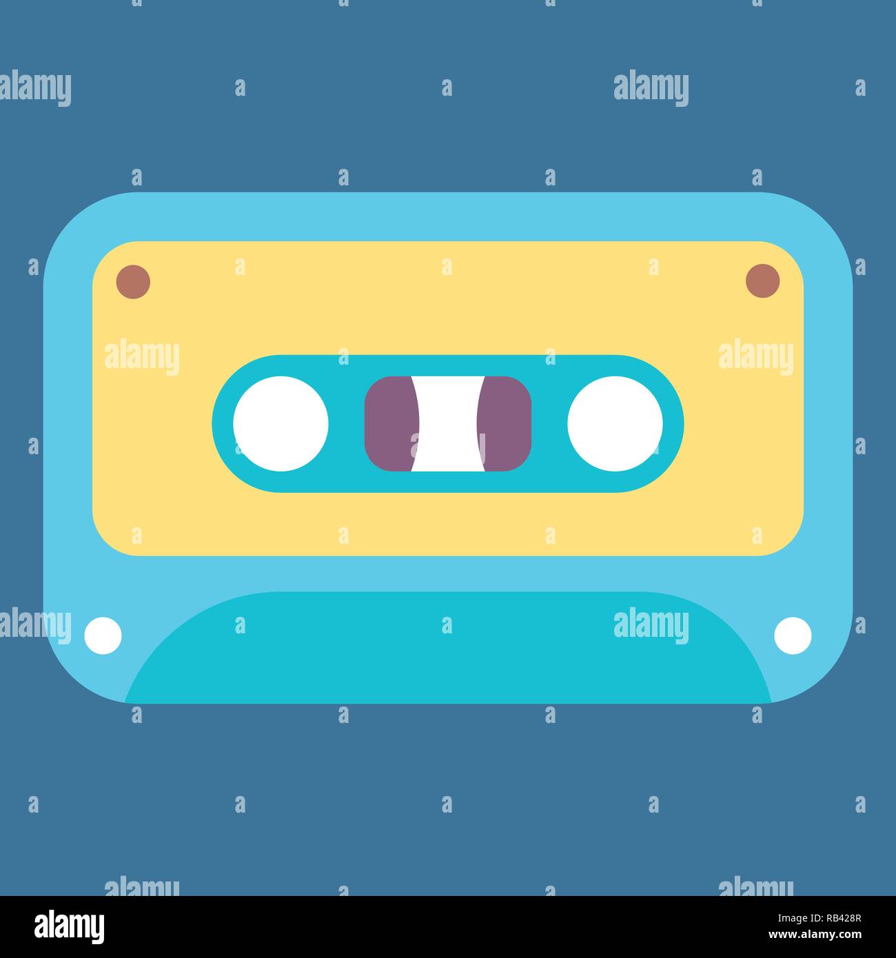 Old audio cassette tape colorful flat vector icon isolated on a blue ...