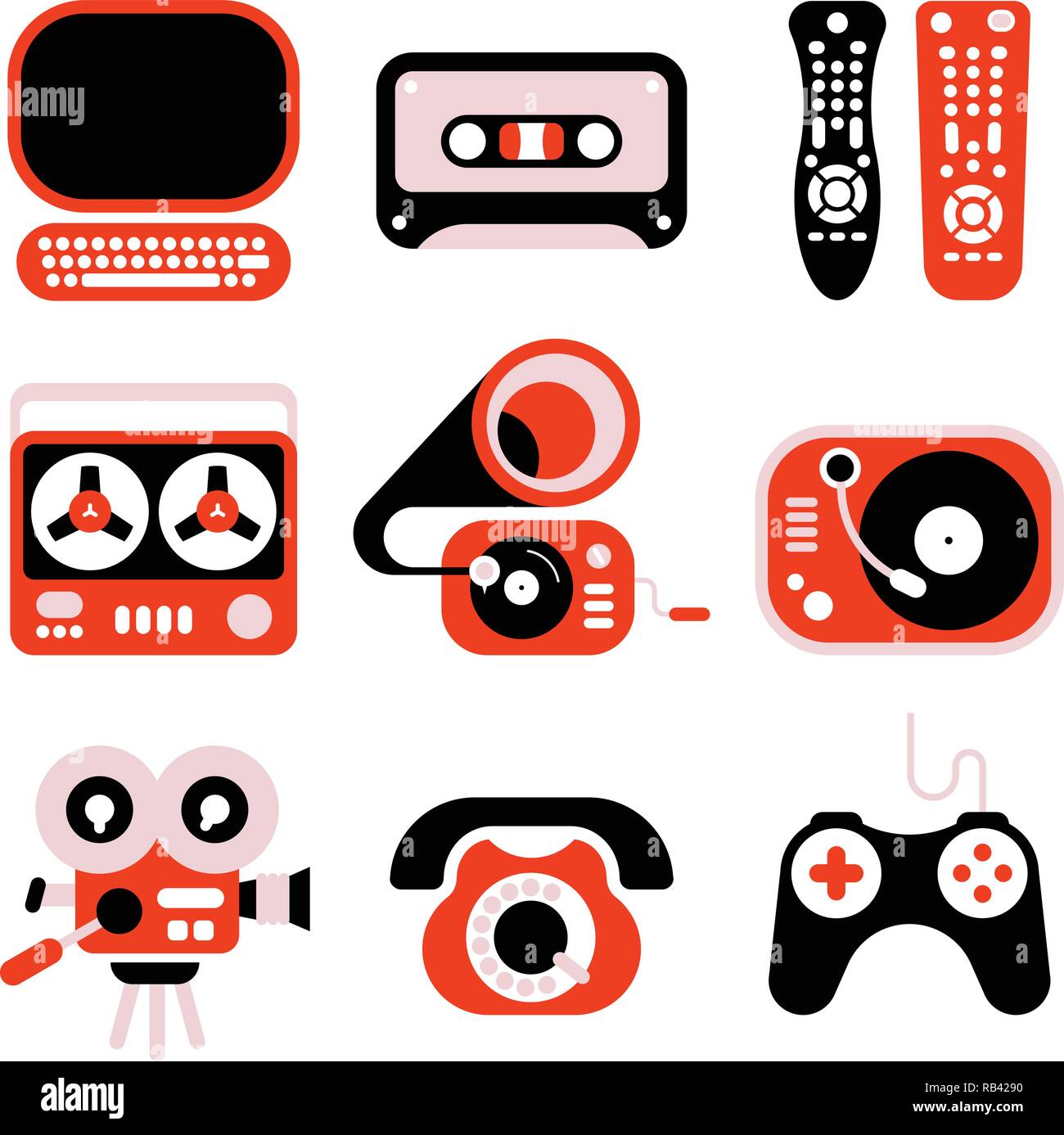 Electronic devices flat vector icons isolated on a white background. Stock Vector