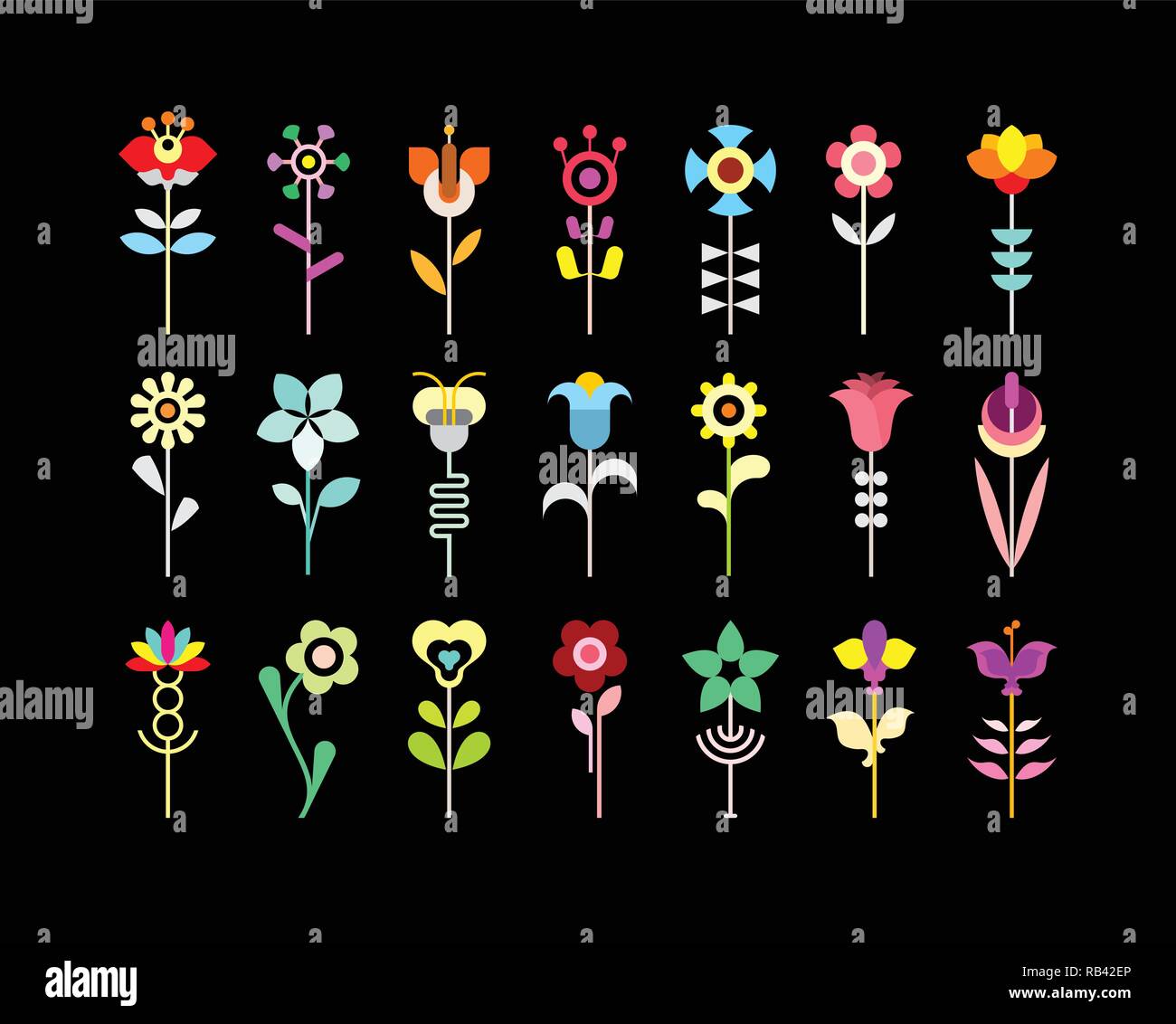 Colorful on a black background flower vector icon set Stock Vector ...