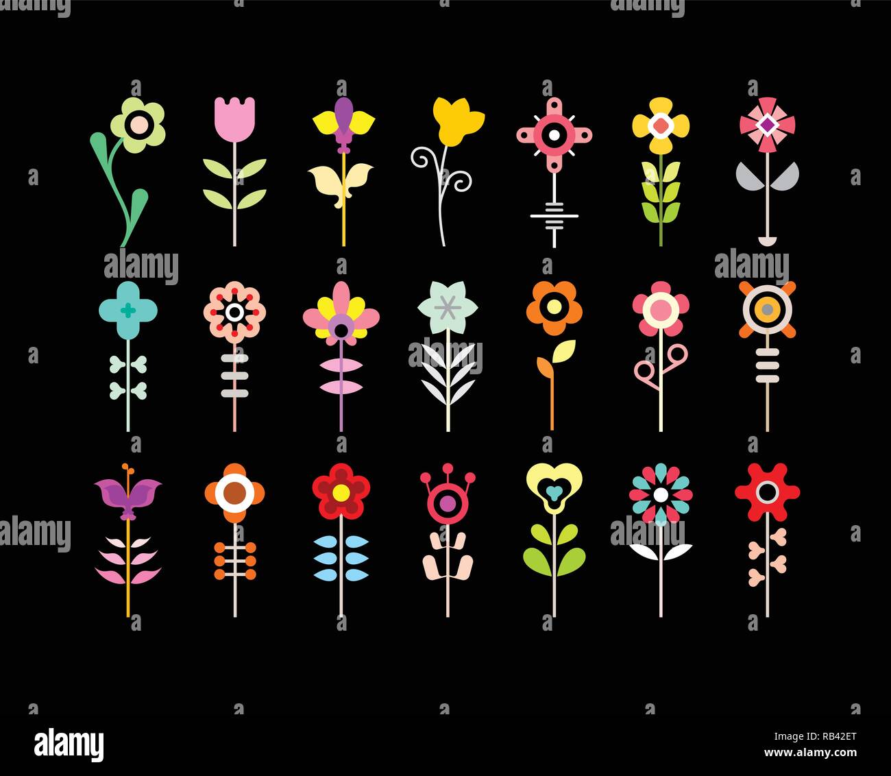 Colorful on a black background flower vector icon set Stock Vector ...