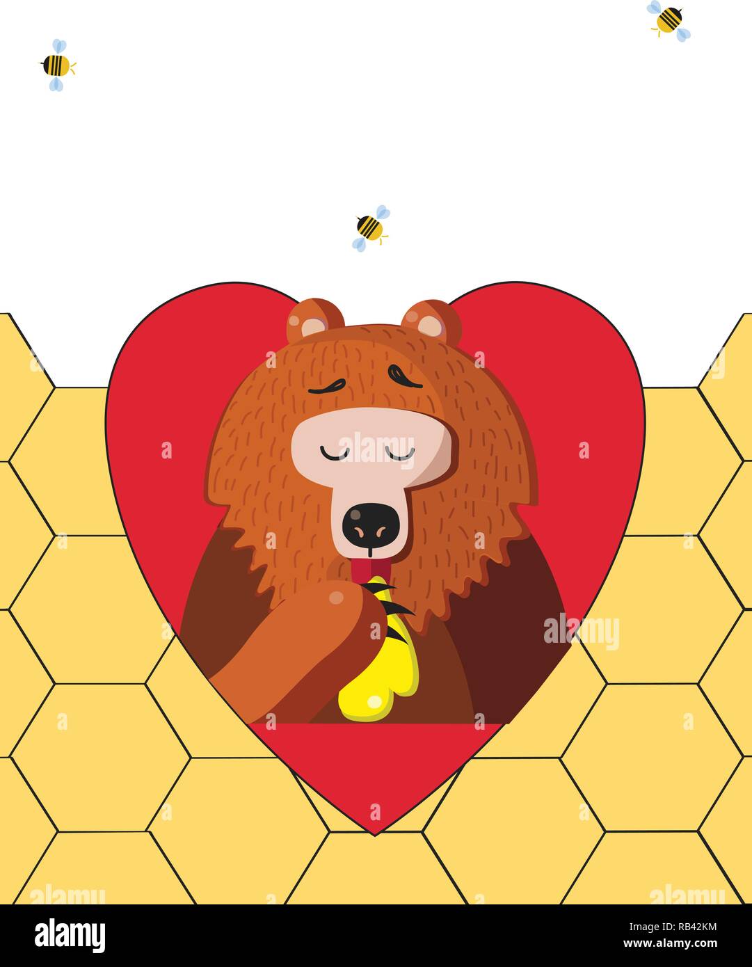 Cute cartoon vector illustration of bear character eating honey from ...
