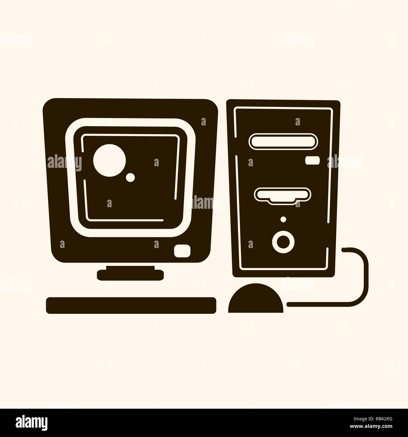 Vintage computer in the style of flat . Vector Stock Vector