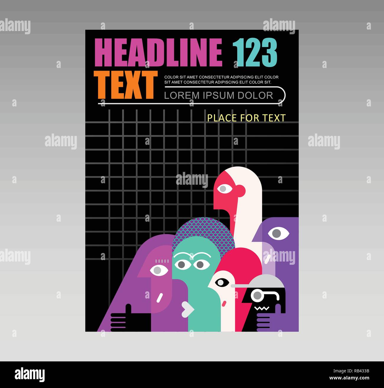 Group of people looking in the same direction vector template with