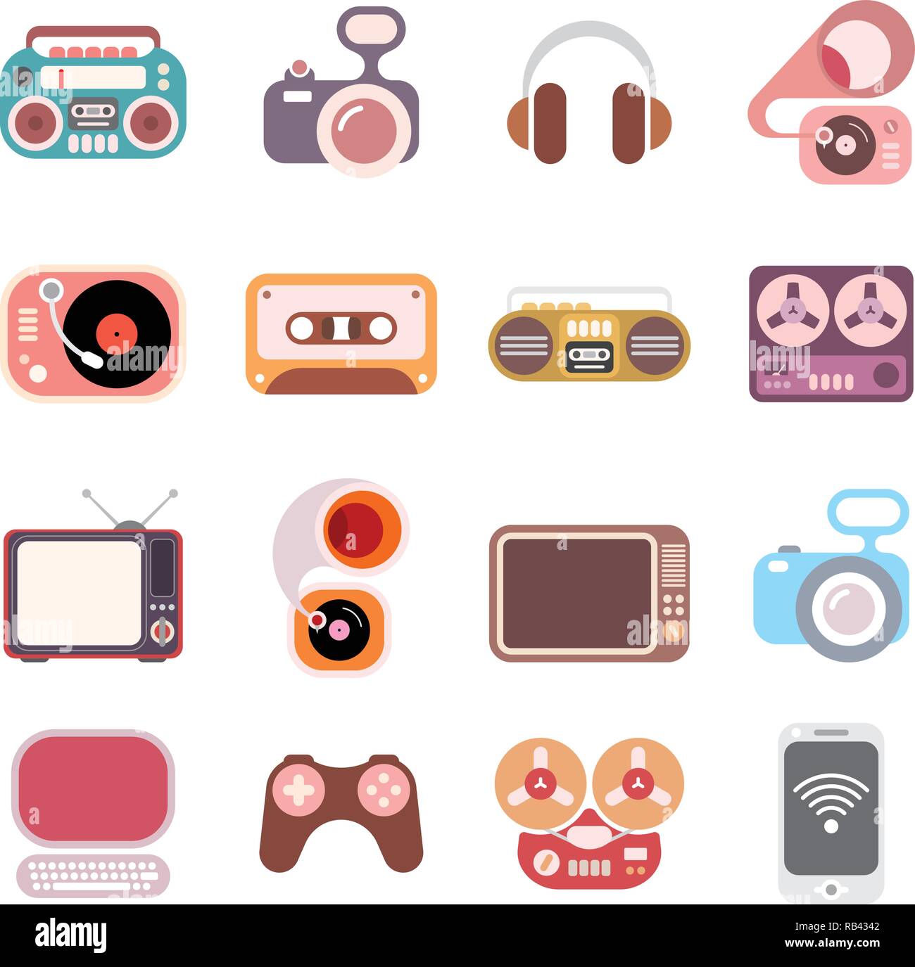 Electronic colorful flat vector icons isolated on a white background. Stock Vector
