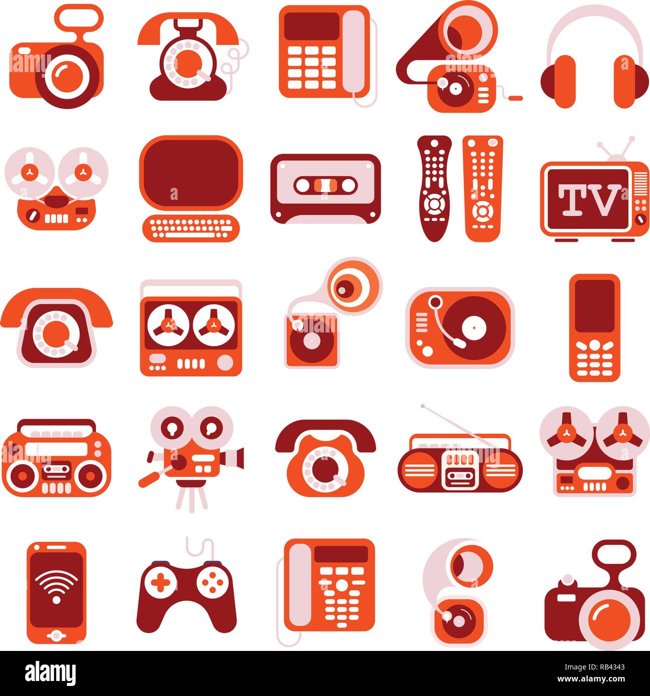 Electronic devices flat vector icons isolated on a white background. Stock Vector