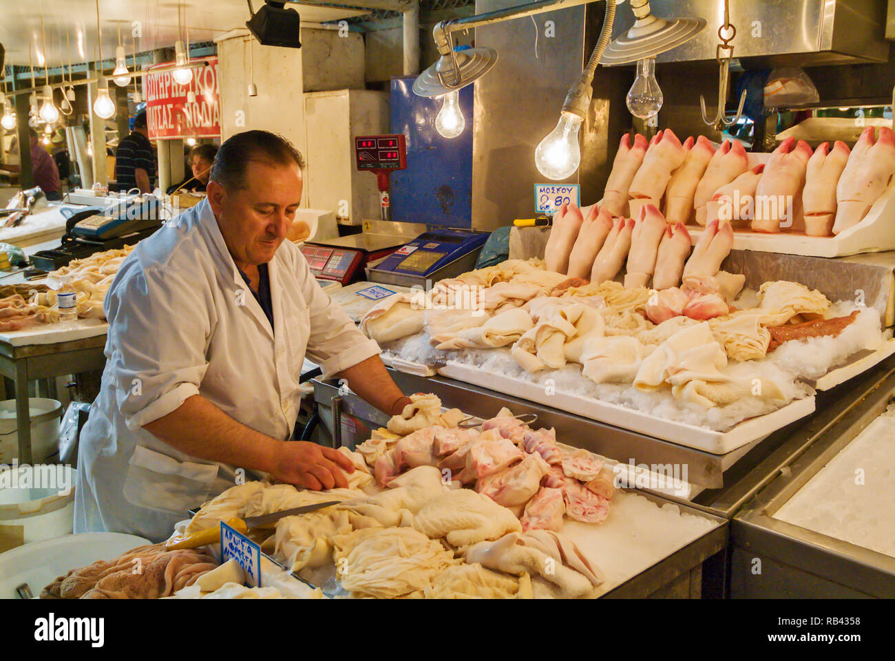 The Fish market inside Varvakios Agora market in Athens Greece Stock Photo