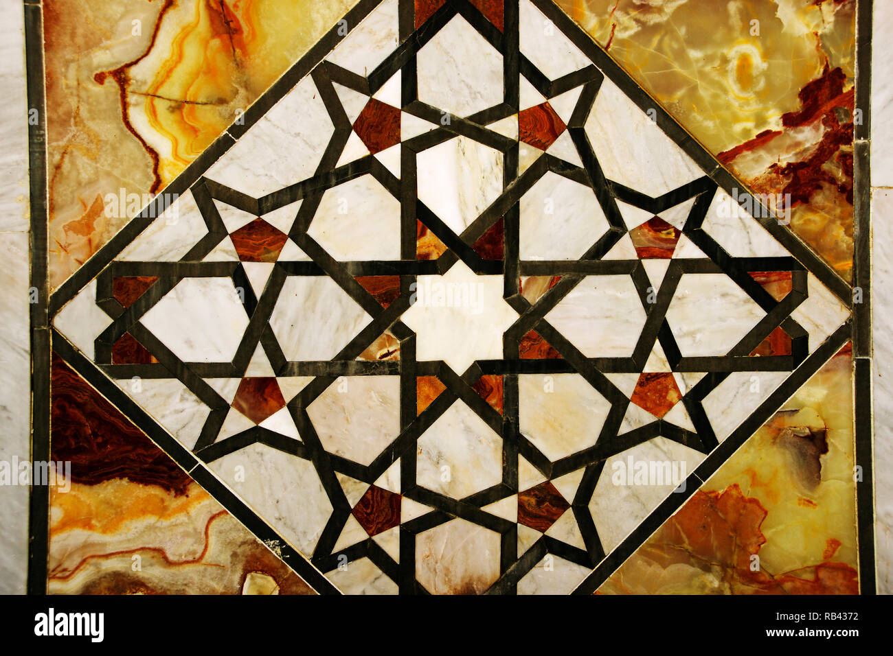 Marble decoration, Ummayad Mosque, also known as the Grand Mosque of Damascus. Syria, Middle East Stock Photo