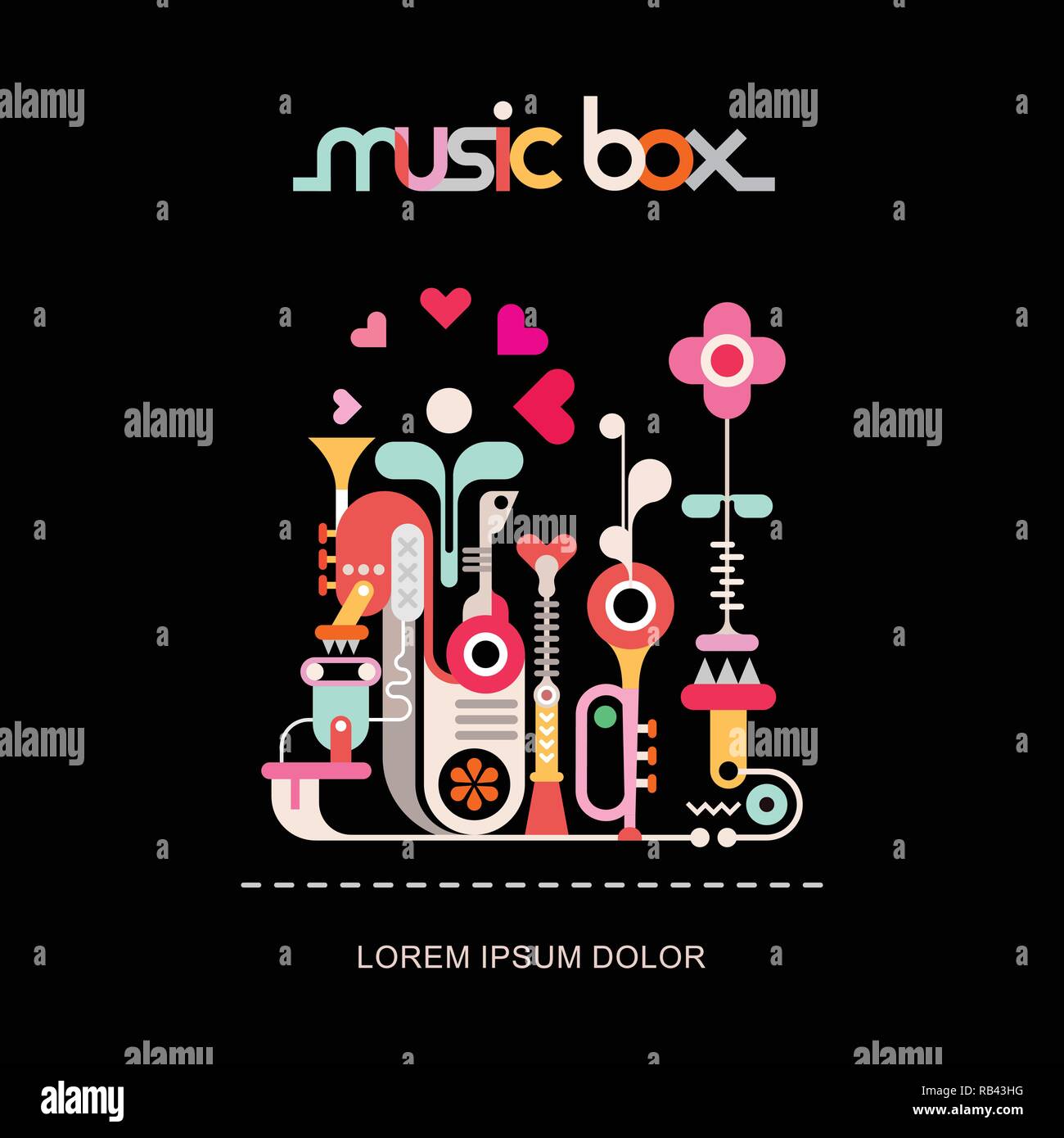 Music Box Vector Illustration Isolated On A Black Background