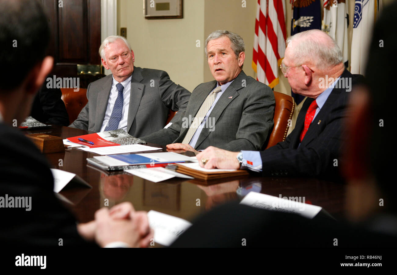 U S President George W Bush C Speaks To The Media After A Meeting With Members Of U S President George W Bush C Speaks To The Media After A Meeting With Members Of